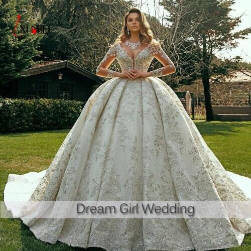 Robe De Mariee 2021 New Luxurious Wedding Dresses With V Neck Sleeveless Crystal Princess Wedding Gowns Vestido De Noiva