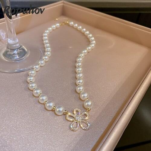 Ropuhov 2021 New Korean Fashion Jewelry for Woman Gift Pearl Initial Necklace Goth Chains Moldavite Wholesale