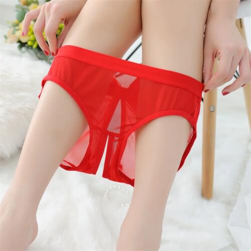 Sexy Lingerie Erotic Underwear Women See Through Open Crotch Sexy Panties Erotic Transparent Lingerie Tangas Bow Sex Briefs