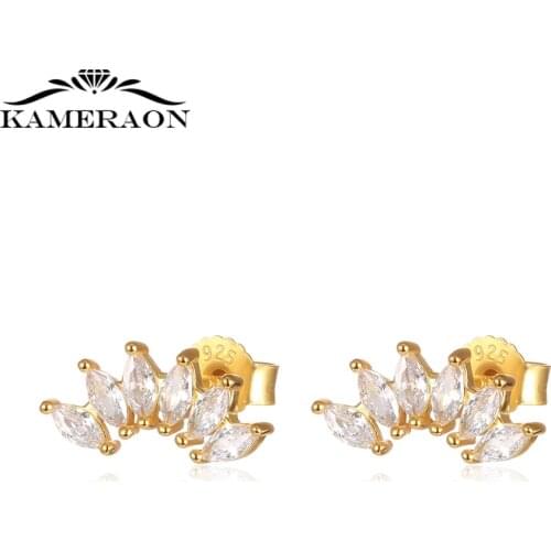 Stud Earrings 925 Sterling Silver Zircon Geometric Shape Piercing Stackable Earrings for Women Friends Fine Jewelry Party Gifts