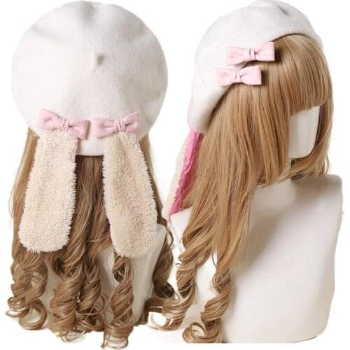Lolita the loppy eared rabbit hat Japanese pancakes wool beret, buds cap painter cap dress accessories manually