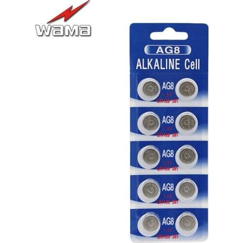 10pcs/pack Wama AG8 1.5V Alkaline Button Cell Batteries LR1120 391 381 Disposable Watch Coin Battery for Calculator Toys