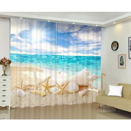 Home Living room Bedroom Bathroom Decor Curtain Summer Day Seaside natural scenery With perforation washable blackout curtains