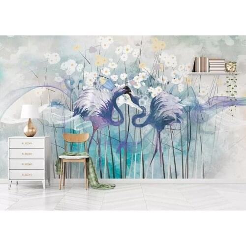 Nordic retro forest hand-painted forest flamingo background wall painting