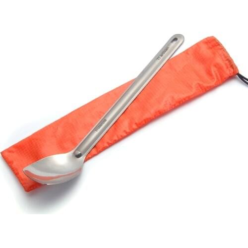 Tiartisan Kitchen Accessories Long Handle Titanium Spoon 225mm Eco-friendly Ultralight Camping Tableware with Storage Bag