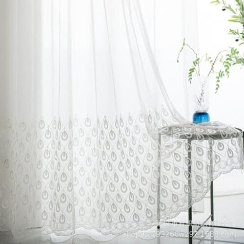 White bird Feather Embroidered Tulle Curtains for Living Room Translucent Net Fabric Balcony Window Treatment Guaze zh443C
