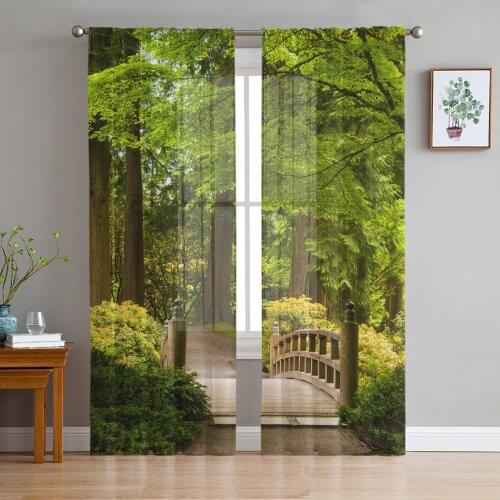 Garden Wooden Bridge Woods Tulle Curtains For Living Room Bedroom Voile Curtain Home Decoration Sheer Balcony Door Curtain