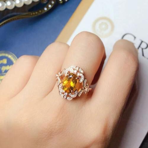 CoLife Jewelry Vintage 925 Silver Citrine Ring 8mm*10mm Real Citrine Silver Ring Sterling Silver Citrine Jewelry Gift for Woman