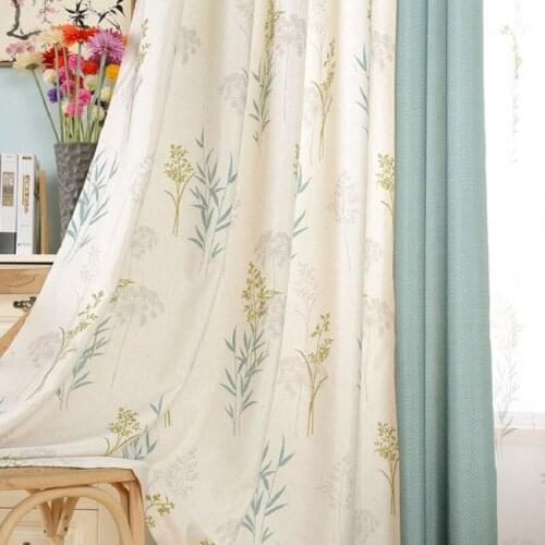 Curtain Pastoral Small Fresh Stitching Curtain Bedroom Study Living Room Cotton Linen Curtain Linen Semi-Shading