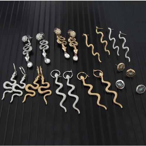Flatfoosie Gothic Rock Snake Animal Drop Earrings for Women Gold Silver Color Eye Geometric Earrings Punk Hip-Hop Jewelry Gift