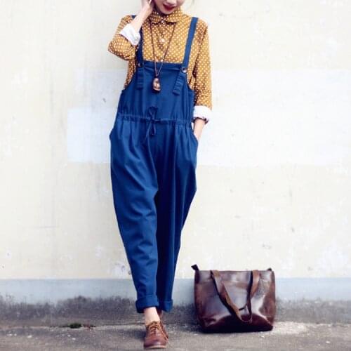 Women Casual Vintage Overalls Trousers Linen Pleated Cuffs Retro 2016 New Plus size Straps Casual Pants Loose Rompers