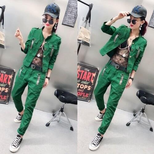 Women Sexy Jeans Suit 2021 Spring Autumn BF Style Streetwear Overalls Fashion Frayed Tassel Denim Jacket+Pants Two-piece Female