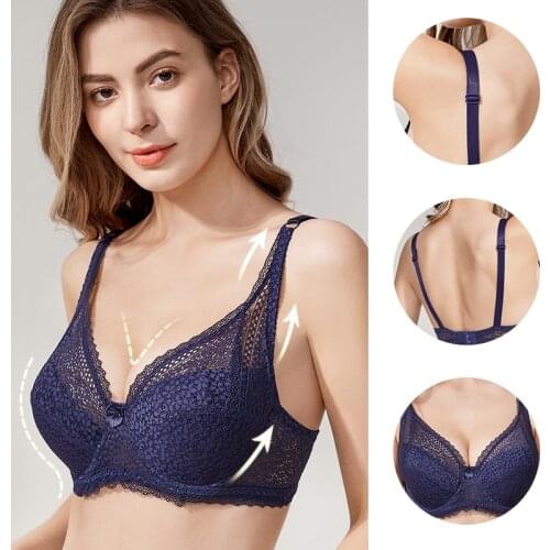 Women Sexy Lace Bra Thin Bralette Sexy Lingerie Padded Underwire Bras Embroidery Thin Brassiere Top Plus Size Underwear C D Cup