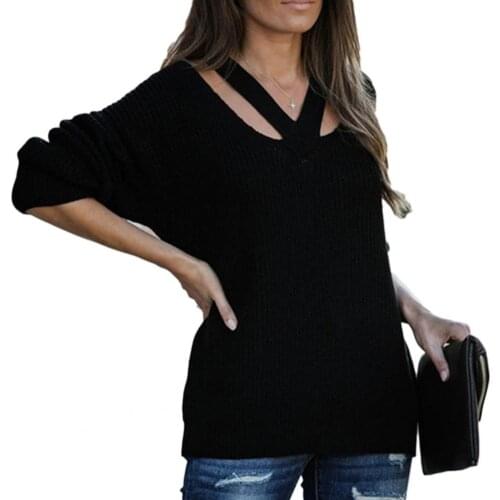 Women Women Hollow Out V Neck Knitted Top Sweater Tops Temperament
