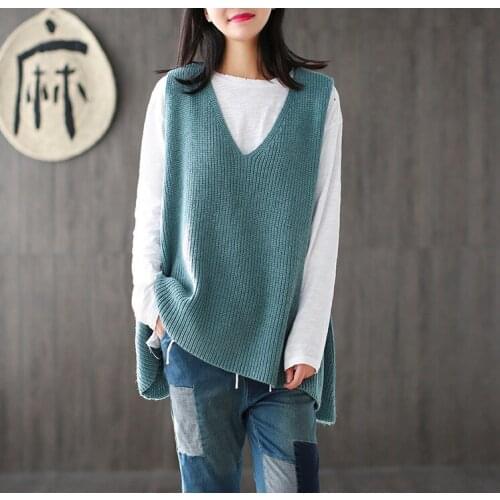 Women 2017 Spring Sleeveless Knitwear Ladies V neck Knitted Vests Tanks Female Loose Sweaters Plus Size Vests