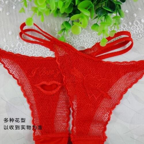 Women Intimates Sexy Lingerie Underwear Red rose Lace Thong Knicker V-string Hollow Out See Though Panties G-string