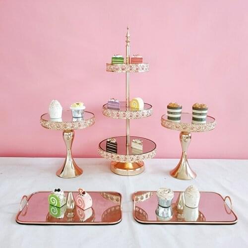 Crystal Cake Stands Set Cake Holder Mirror Cupcake Stand Cake Dessert Holder with Pendants and Beads,Wedding Birthday Baby Showe