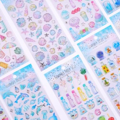 1 Sheets Kawaii Crystal Epoxy Sticker Bronzing Three-dimensional Handmade Dolphin Shell Sticker Phone Case Decorate Stationery