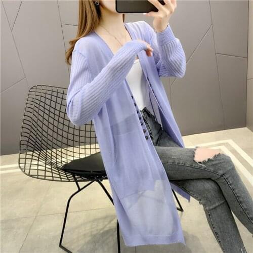 19535 hall 8 on row 2 】 to film the double-breasted long in pure color is prevented bask in knitting cardigan 40