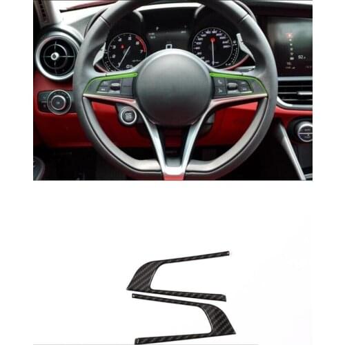 2pcs Carbon fiber Style For Alfa Romeo Giulia Stelvio 2016 2017 2018 ABS Chrome Steering Wheel Decoration Frame Trim Accessories