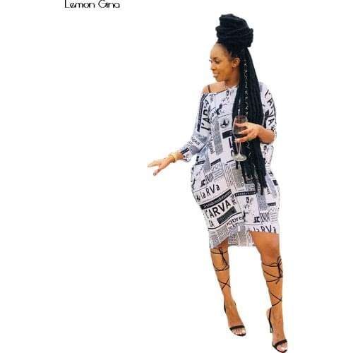 2018 Autumn Women Dresses Full Sleeve off shoulder newspaper vintage print Sexy Bodycon Bandage Club Night MIDI Dress A5017