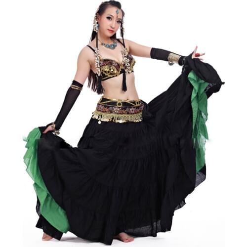 ATS 2018 Tribal Belly Dance Clothes for Women 4 Pieces Outfit Set Antique Bronze Beads Bra Belt Skirts Gypsy Dance Costumes