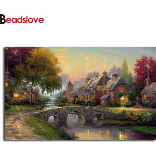 Cobblestone Bridge Diamond Embroidery Diamond Mosaic sale Cottage Scenery DIY Diamond Painting Full 5D Square/Round Rhinestone