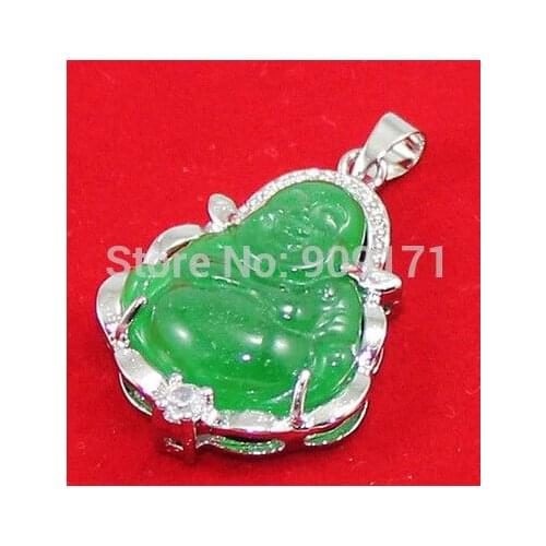 Free Shipping>>New Lucky Green 18KGP Crystal Buddha Pendant+Free Necklace