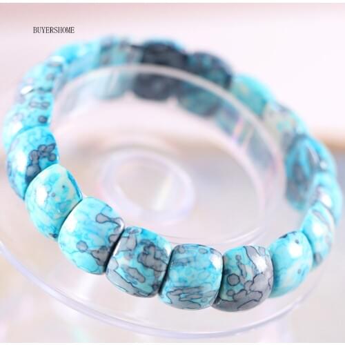 Free Shipping Handmade Jewelry Stretch Beaded Bracelet For Women Natural Blue Ocean Stone 8" H927