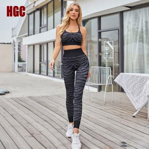 HGC Seamless Suit Fitness Sports Yoga Set Women Sportwear Tiger Print Gym Bra Push-up Leggings Top Running Sexy Workout Clothes