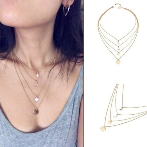 Noble Temperament Women Multilayer Necklace Sequined Moon Rhinestone Choker Necklace for Women New Trend Female Jewelry Collar