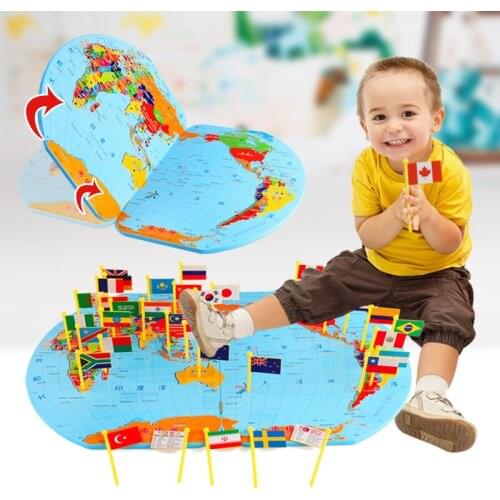 Children Montessori Wooden Toy World Map Sign Cognitive Geography Knowledge Baby Three-dimensional Educational Toy For Children