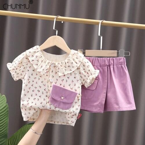 Kids Girl Clothes Sportswear Summer Baby Floral Top + Shorts + Bag 3Pcs/sets Casual Children Outfit Toddler Cotton Tracksuti