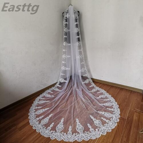 Real Photos White/Ivory Bling Bling Bridal Veil Luxury Long Applique Custom Made High Quality Crystal Cathedral Wedding Veil