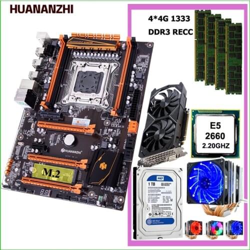 HUANANZHI X79 Deluxe Motherboard Gaming PC M.2 SSD slot CPU Intel Xeon E5 2660 RAM 16G(4*4G) RECC 1TB HDD Video Card GTX1050TI