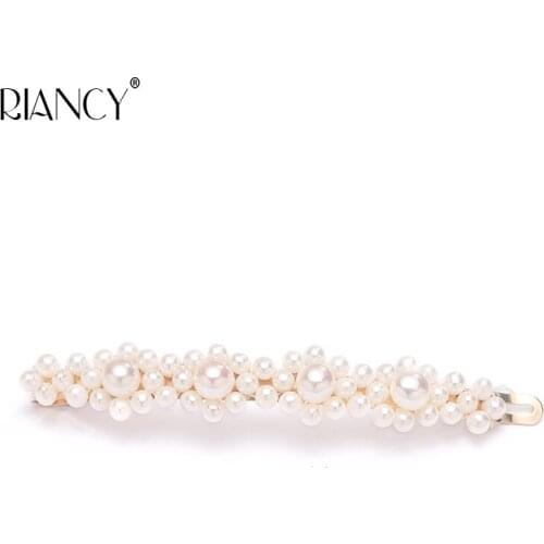 INS with paragraph super fairy pure hand-made freshwater pearl temperament catwalk models one word clip hairpin clip