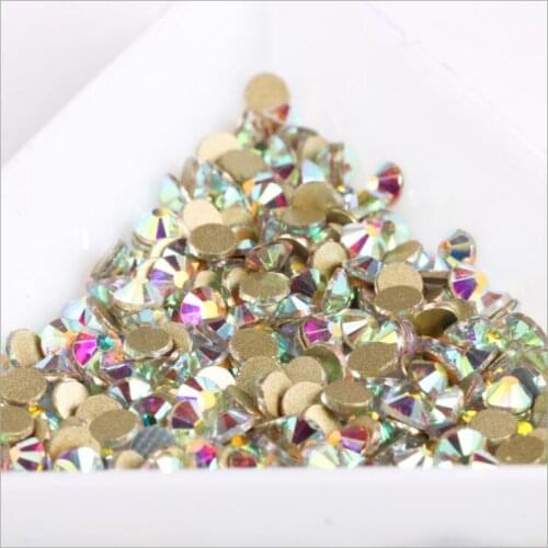 Super Glitter ss3-ss10 Gold Crystal AB Flat Back Non HotFix Nail art Rhinestone Glass Nail Art Decorations Mix Rhinestone