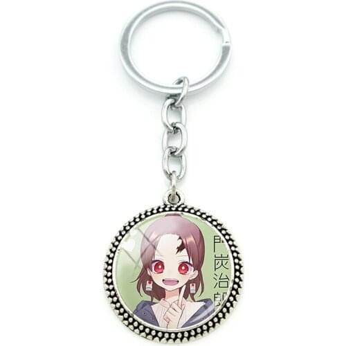 JWEIJIAO Ghost Face Blade Creative Design Cabochon Glass Pendant Keychain Round Glass Gemstone Keychain Metal Jewelry Gift