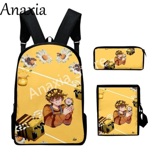 Dream smp tubbo merch backpack set 3 pieces lightweight youth school bag 3D printing messenger bag pencil case for female