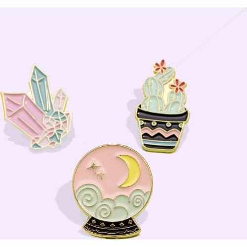 Moon crystal glass ball crystal potted Enamel Pin Brooch Bag Clothes Lapel Pin Sasha Away Badge Cartoon Jewelry Gift For Kids