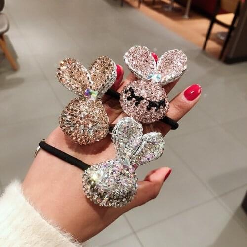 Cute Cartoon Bunny Ears Elastic Hair Bands for Women Designer Crystal Rhinestone Jewelry Hairbands Headpiece Hair Accessories