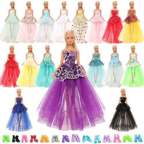 Fashion Baby Kids Toys For Barbie Clothes 4 Doll Dress + 5 Shoes Kawaii Doll Accessories Birthday Gift Preset Dress Game Random
