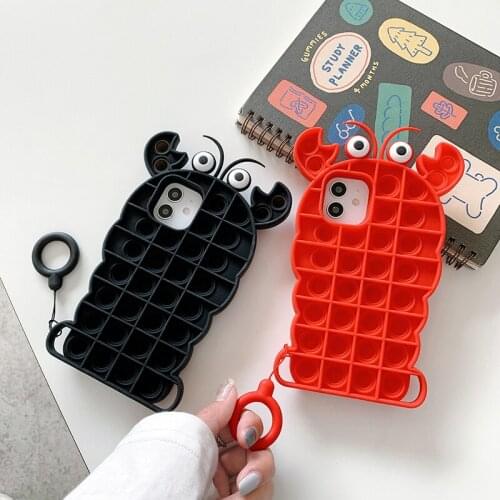 Cute Cartoon Lobster Case for iPhone 12 11 Pro X XR XS Max 6 6s 7 8 Plus SE 2020 mini Anti Stress Play Soft Silicone Cover