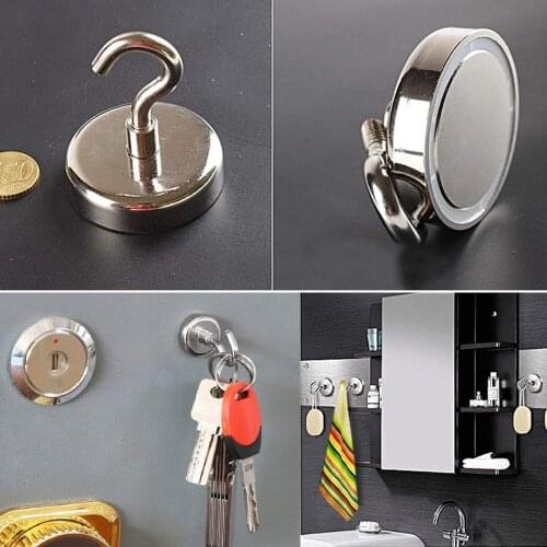 6PCS Neodymium magnet Hook 32mm Max 36kg super Power Strong Mini Magnetic Home Kitchen Wall Hold fridge Hanger Hanger