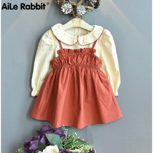 2021 Autumn New Lace Lapel Shirt Foreign Style Suspender Skirt Two-piece Set