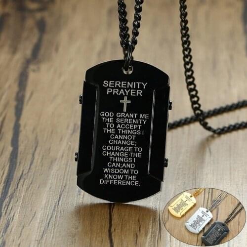 Vnox The Serenity Prayer Dog Tag Necklaces for Men Women Black Gold and Color Stainless Steel colar masculino