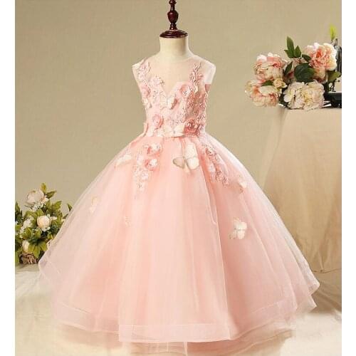 Baby Girl Dress Pink Tulle Baptism Dress Newborn 1st Birthday Party Wedding Gowns Butterfly Floral Infant Christening Clothing