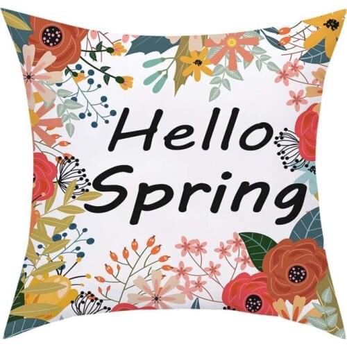 Hello Spring Flower Wreath Throw Pillow Cover Cushion Cover or Wonderful Decor for Home Office Sofa Car