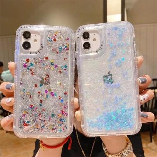 50pcs/Lot 3 in 1 Glitter Shockproof Transparent Phone Case For iPhone 13 12 Mini 11 Pro XS Max XR 7 8 Plus Soft Bumper Cover
