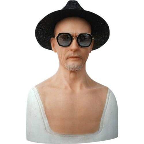 Realistic Handmade Silicone Old Men Face Manual Headwear Crossdresser Cosplay Sexy Halloween Cosplay Party Supplies Silica Gel